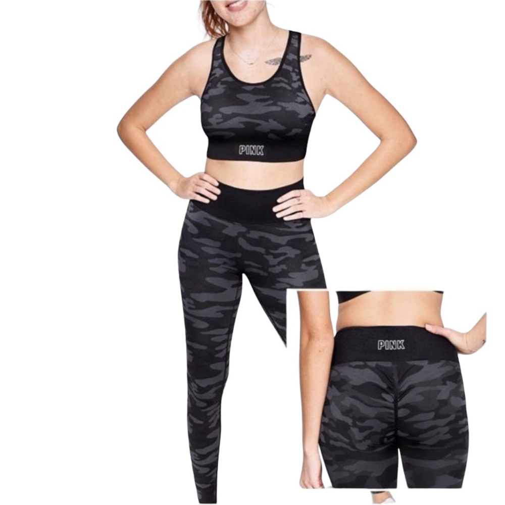 PINK Victoria’s Secret Women’s Seamless Ruched Camo Leggings (Small)